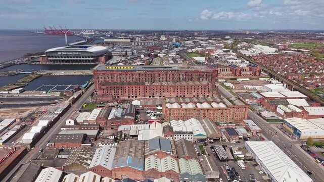 Aerial view of the Ten Streets district Vauxhall area and Stanley Dock, Liverpool, Merseyside, England