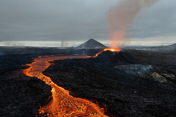 Beautiful aerial panoramatic view of active volcano © Lukas Gojda