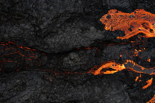 Aerial view of the texture of a solidifying lava field