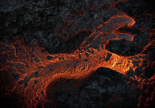 Aerial view of the texture of a solidifying lava field