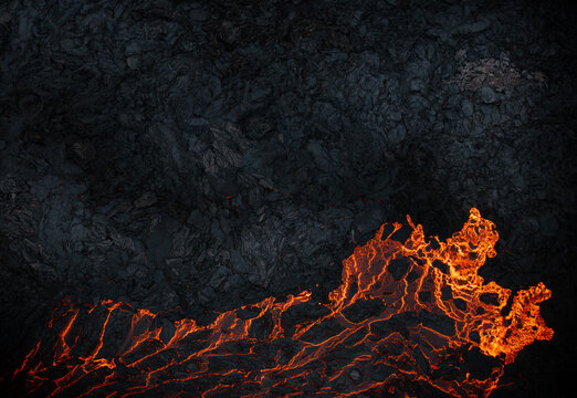 Aerial view of the texture of a solidifying lava field