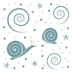 Whimsical snail and swirl pattern on white surface with seamless, background © shahin9