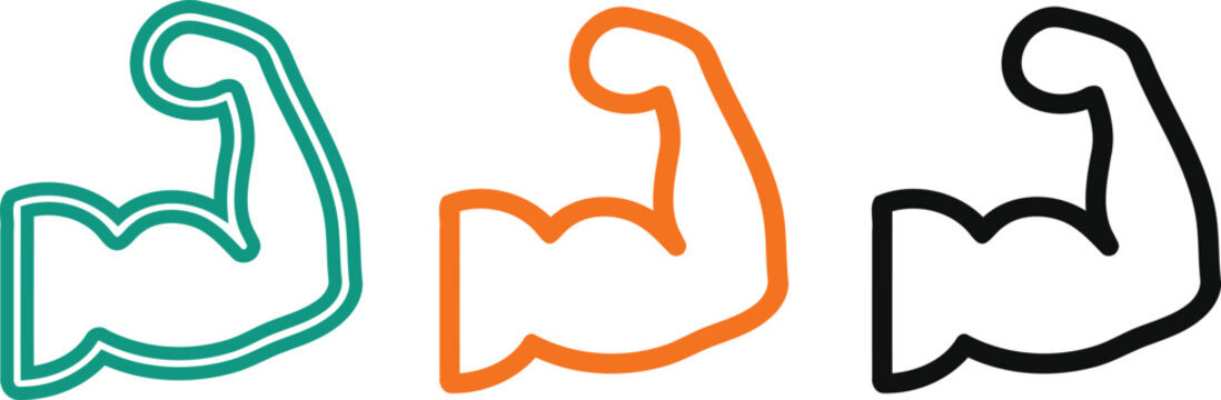 Muscle icons set biceps flexing illustrations isolated on transparent background