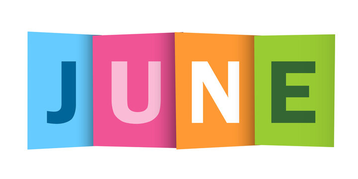 JUNE colorful typography banner on transparent background
