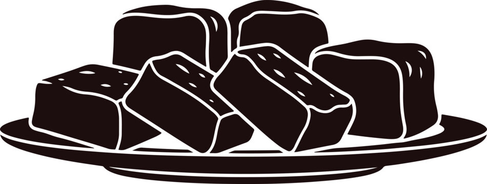 Plate of brownies vector illustration silhouette.