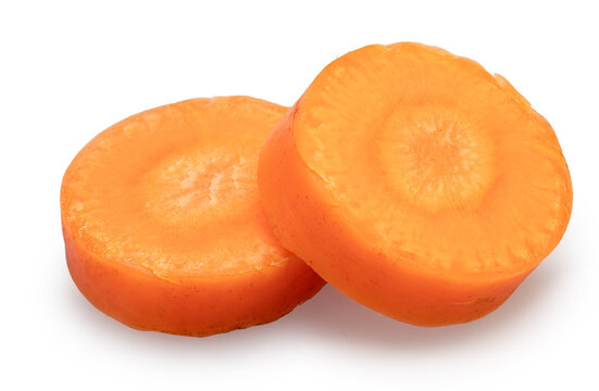 Fresh orange carrot round slices isolated on white background. File contains clipping paths.