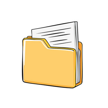 Open manila folder with stacked documents and paper sheets visible