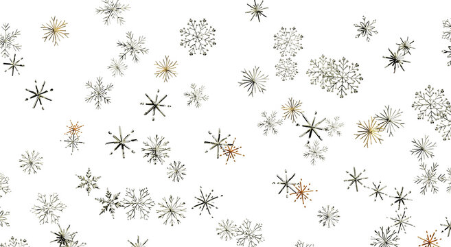Falling snowflakes on a white background, perfect for winter and Christmas designs, creating a fros