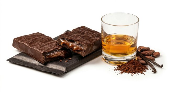 Chocolate Bar with Caramel Filling and Whiskey Glass