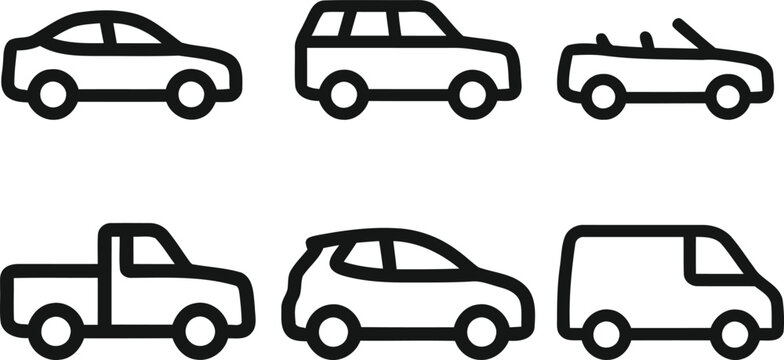 Vector icons collection of car truck and van line icons isolated on transparent background