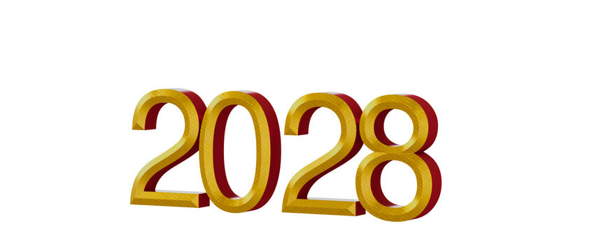 Happy New Year 2028 text with a golden effect isolated on white. Celebrate the arrival of the new ye