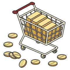 Gold bars loaded into metal shopping cart with shopping investment precious © shahin11
