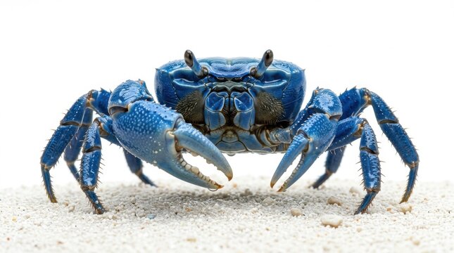 Blue Crab on White Sand Isolated on White Background