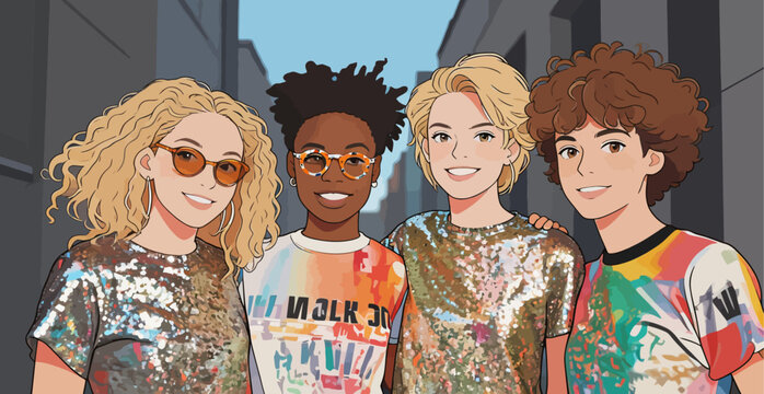 Group of Diverse Teenagers Posing for Street Portrait