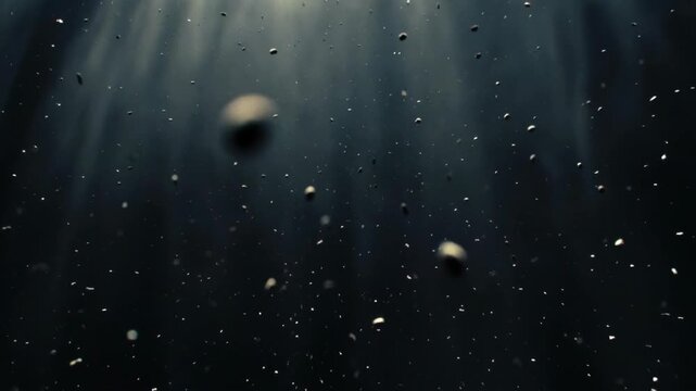 Floating dust particles suspended in dark moody style on a shadowy backdrop, conveying mystery and depth atmospheric