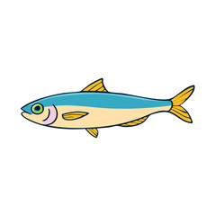 Fototapeta premium Illustration of a single small fish with blue and yellow coloring swimming