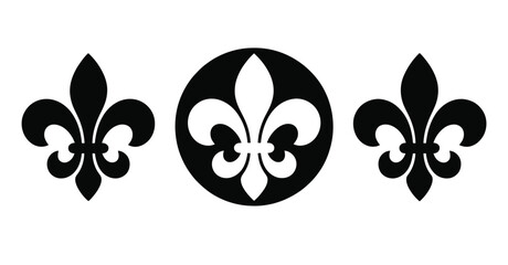 Fleur de lis heraldic symbol collection vector set featuring classic royal emblems in elegant style for crest design monarchy identity and historical insignia © MstMaya