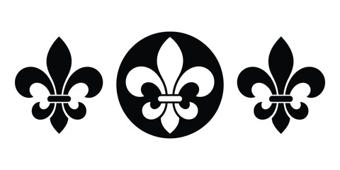 Fleur de lis icon set with traditional heraldic symbols suitable for royal branding coat of arms medieval themes and decorative emblem design © MstMaya