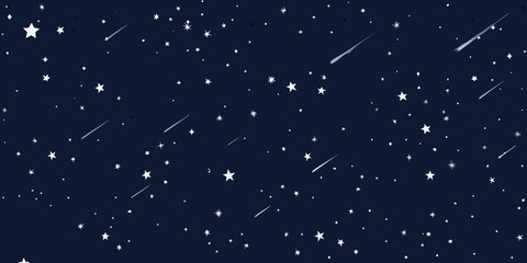 Starry night sky with shooting stars dark blue background © Dilip