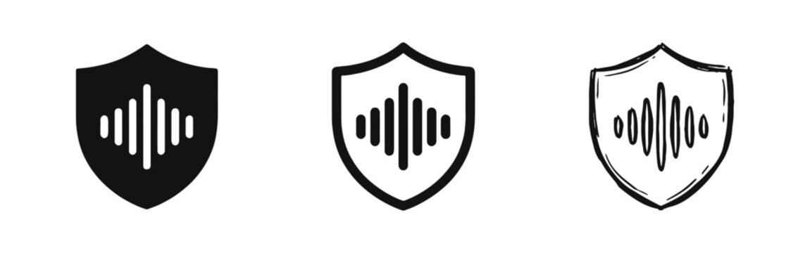 Audio Security Sound Protection Shield Icons Set