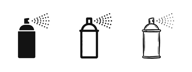 Naklejka premium Spray Can Icons in Three Styles Including Sketch, Bold Outline and Solid Glyph