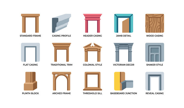 Door and casing profile icons arranged in decorative grid