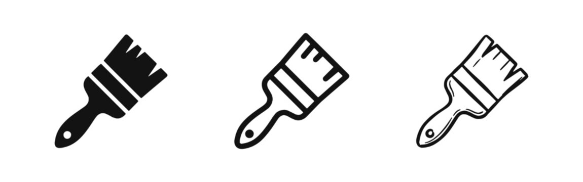 Paint Brush Icons for Renovation and Art in Hand-Drawn, Outline and Glyph Styles