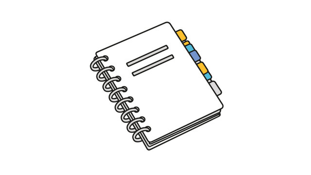 Organized illustration of a spiral notebook with a white cover and colorful divider tabs, signifying planning, education, office work, or personal journaling.