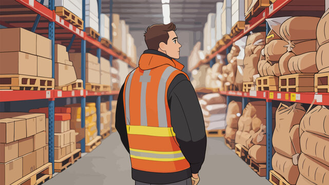 Warehouse Worker Checking Inventory on Storage Racks