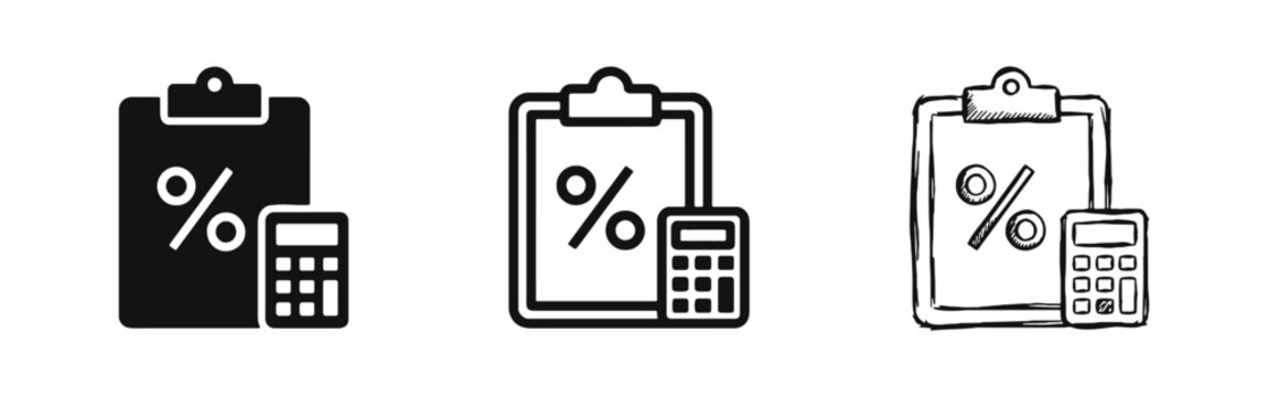 Tax Calculation Icon Set Financial Accounting with Clipboard Percentage and Calculator Icons