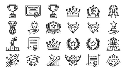 Obraz premium Set of Award and Achievement Icons in Sketch Style.
