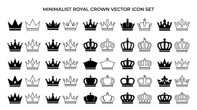 Minimalist Royal Crown Vector Icon Set Collection.