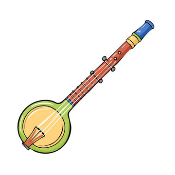 Colorful illustration of a traditional Indian stringed musical instrument