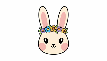 Fototapeta premium Cute bunny face, floral crown, pastel colors, Easter icon, vector illustration, kids design, spring decoration