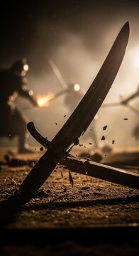 Shattered Broadsword Blade Embedded in Ground During Battle