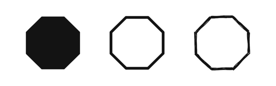 Octagon Shape Icon Set in Solid Outline and Hand Drawn Sketch Styles
