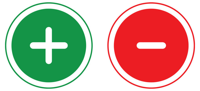 Green circle with white plus and red circle with white minus icons representing increase decrease add subtract actions in UI vector design