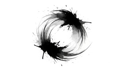 Fototapeta premium Abstract Black Ink Splatter Brush Stroke Circle on White Background