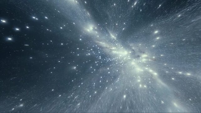 Streaking stars and glowing particles in a deep‑space warp scene on a dark cosmic background, concept of interstellar travel