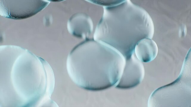 Closeup of translucent cell-like shapes in smooth artistic style on light background, concept of biology microscopic forms