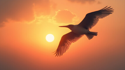 Fototapeta premium Bird silhouette in flight. Pastel sunset background. Ultra-realistic nature art. Beautiful wildlife photography.