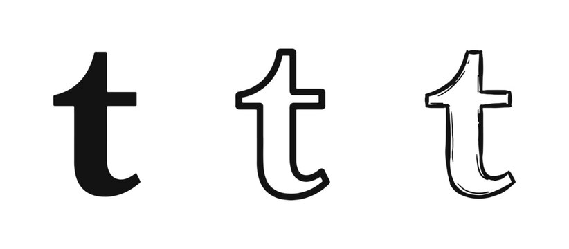 Lowercase Letter T Typography Icon Set in Different Line Styles