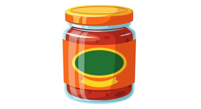 Vector jar of sauce, red condiment jar, glass jar with lid, food illustration, colorful kitchen icon