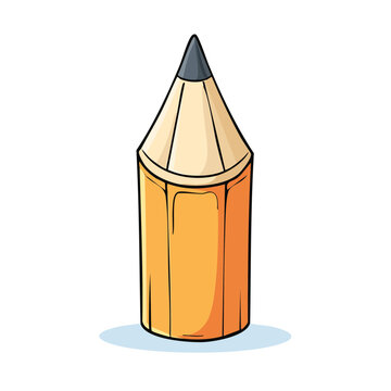 Short stubby yellow pencil with sharp graphite tip and wood grain detail illustration