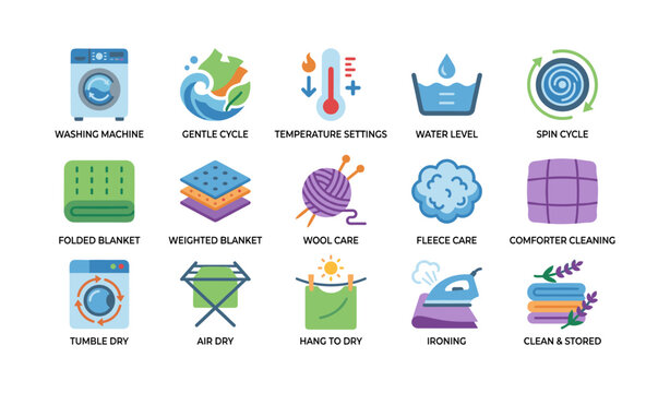 Laundry care and drying icons arranged in grid layout