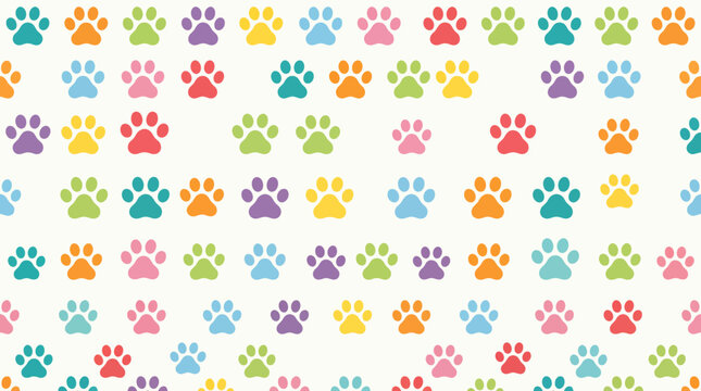 Colorful paw print pattern background design.