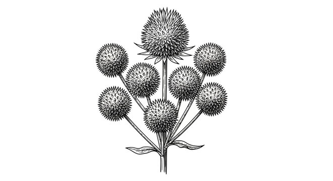 Vintage thistle, floral illustration, botanical art, black and white, vector graphics