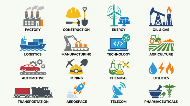 icons of various industrial sectors.
