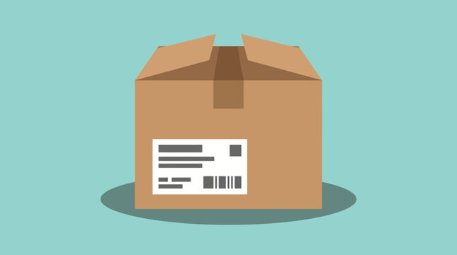 A brown cardboard parcel box with shipping label.