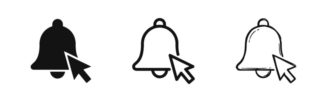 Notification Bell and Mouse Cursor Icons, Subscribe and Alert Button Design in Multiple Artistic Styles